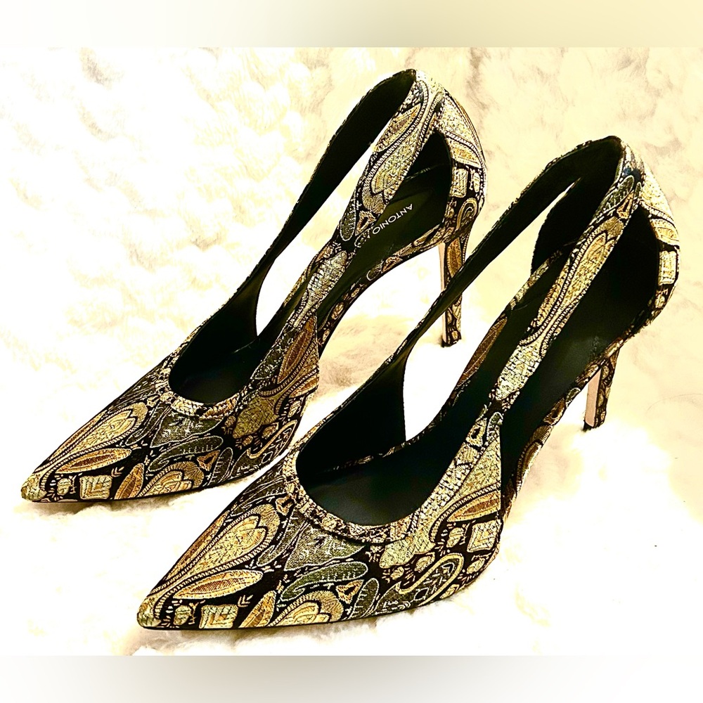 ANTONIO MELANI leather tapestry paisley heels women’s size 10 - Picture 2 of 9